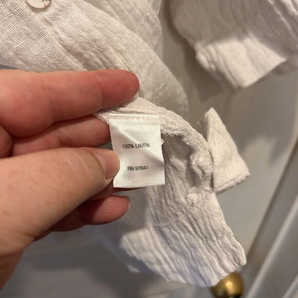 Pure J.Jill 100% Linen White Gauze Pintucked Blouse Petite L Buttoned 3/4 Sleeve - Picture 7 of 7
